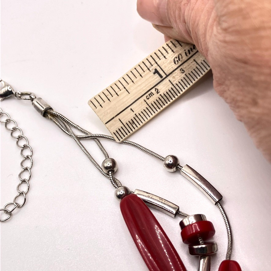 Decorative beaded necklace silver tone metal 51cm adjustable vintage 3 strand