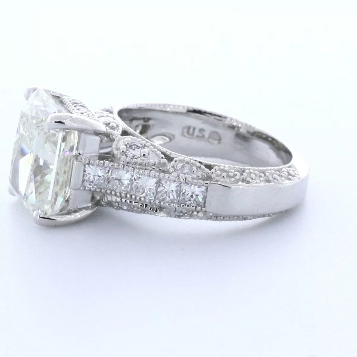 14K White Gold Engagement Ring Vintage 8.15 Carat Radiant Natural Diamond H VS2