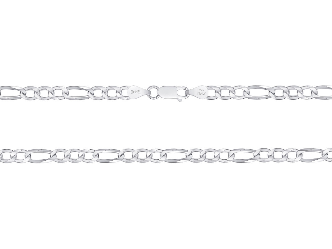 Solid 925 Sterling Silver Italian 5.5mm Flat 22” Figaro Link Chain Necklace ital