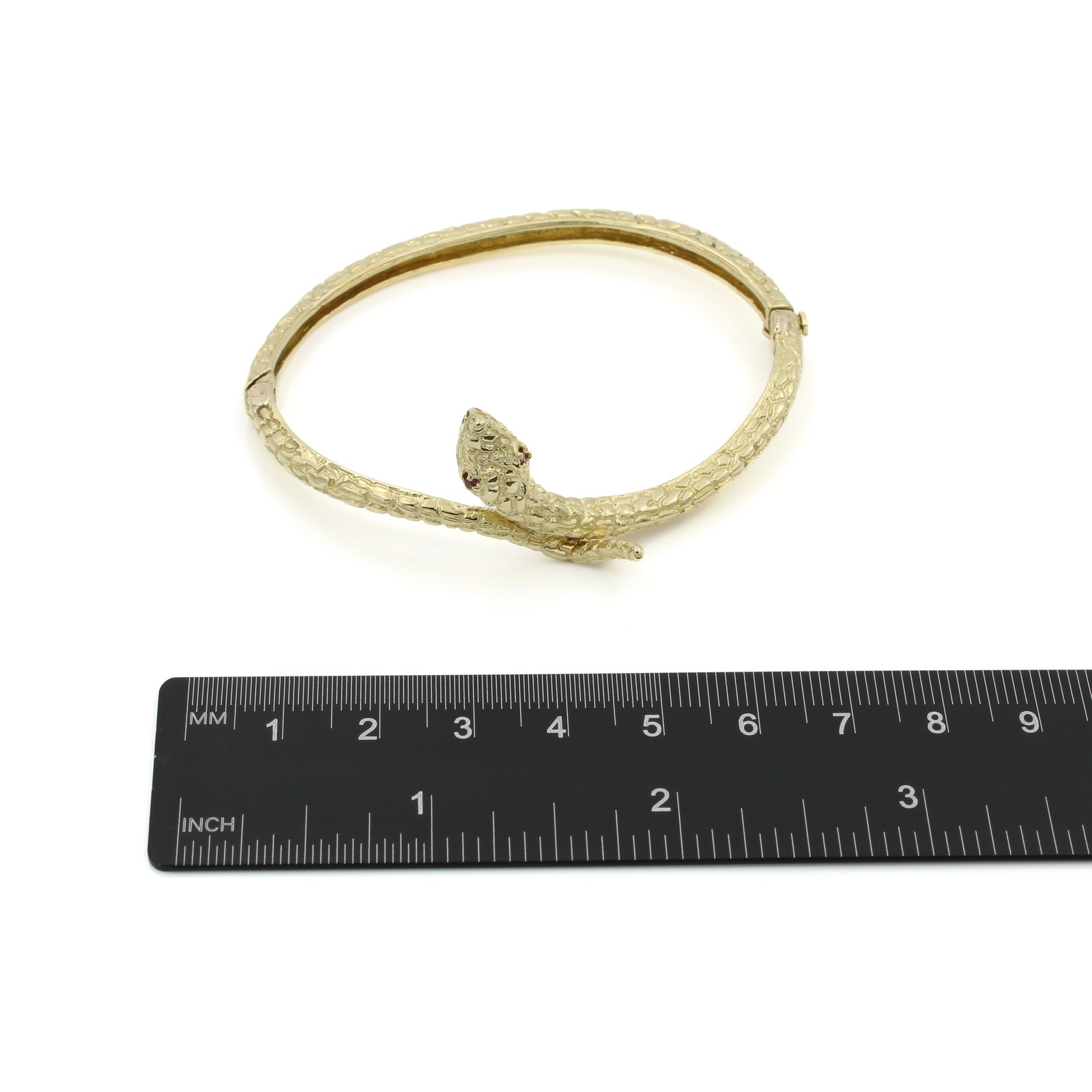 14k Yellow Gold Snake Motif Size 6.5 Inch Hinged Bangle Bracelet #E159196-1