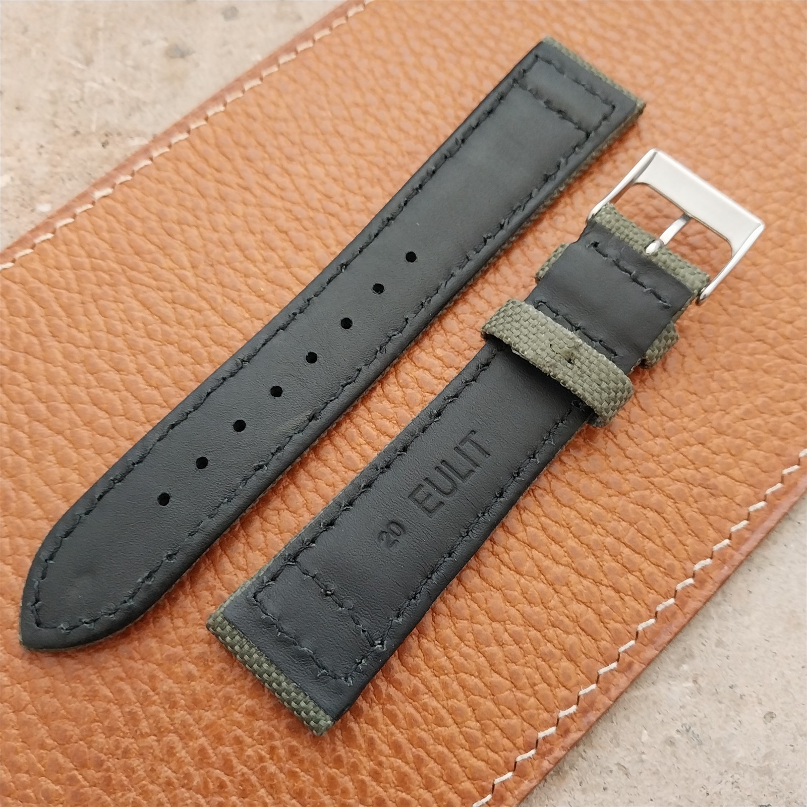 20mm Eulit Canvas Vintage Style Olive OD Green 20/18 Watch Strap