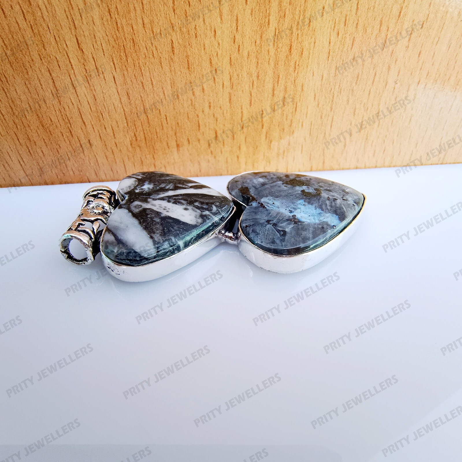 Natural Larvikite Gemstone 925 Sterling Silver Plated Pendant, Handmade Pendant