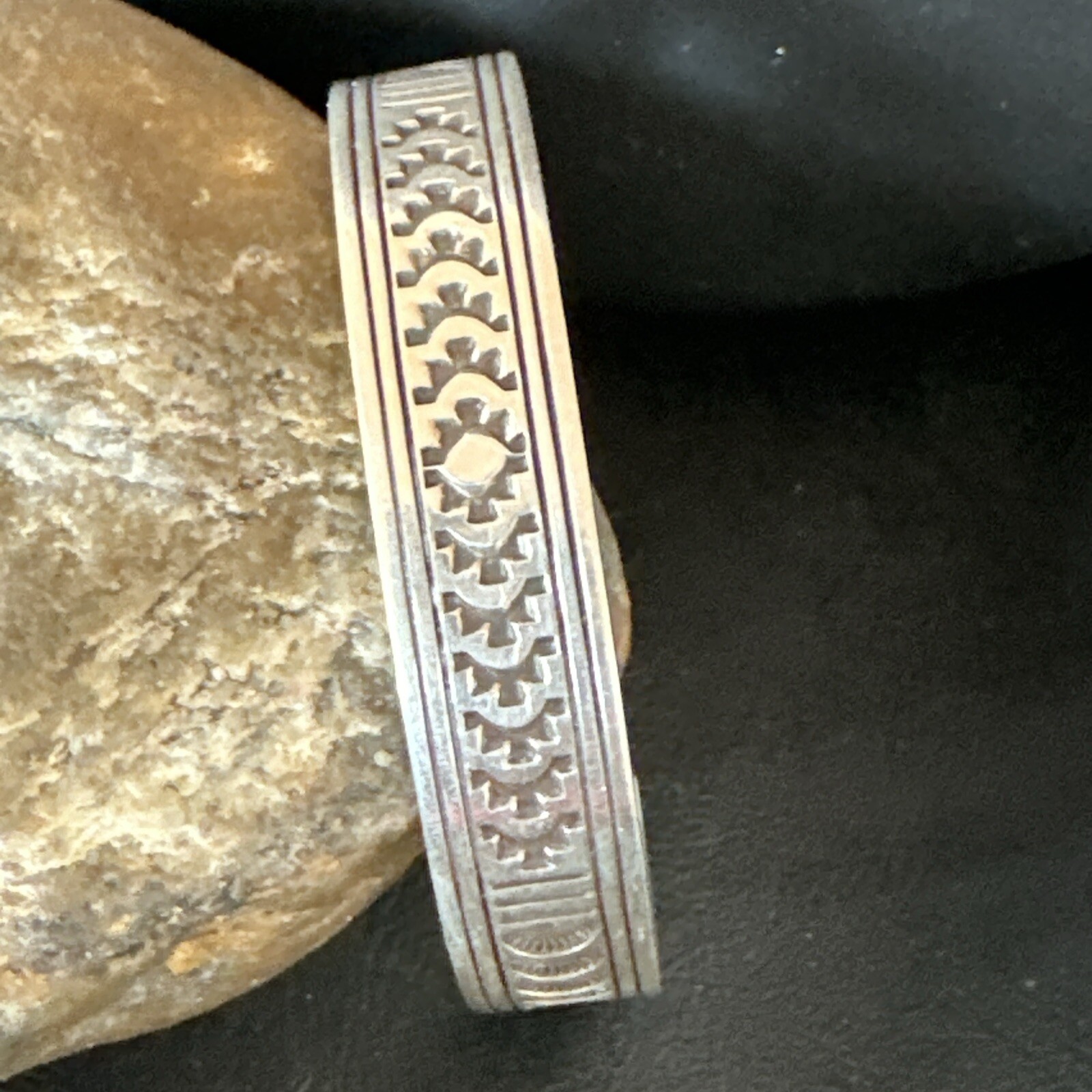 Stamped Cuff Bracelet Native American Navajo Sterling Silver 18119