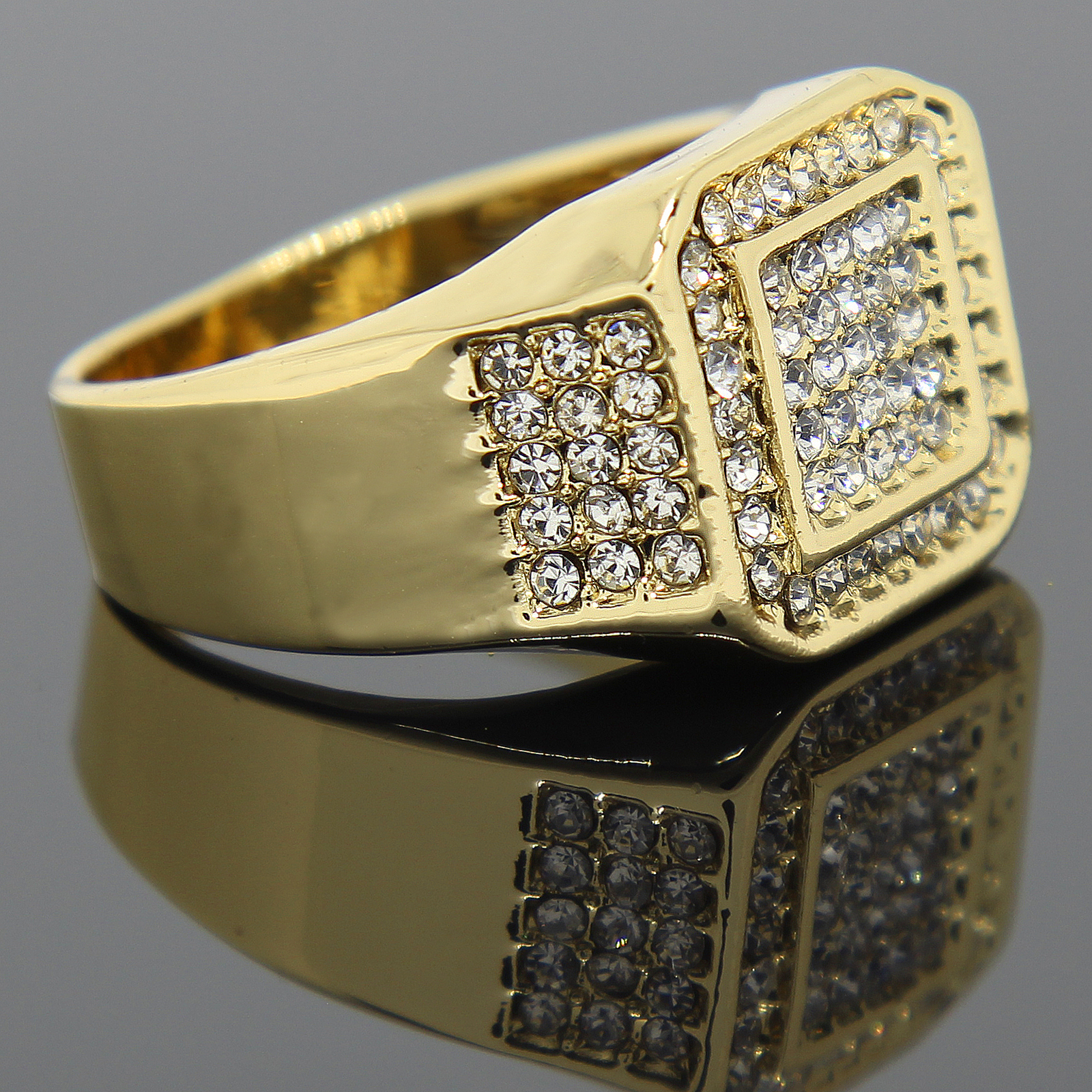 14K Gold Plated Octagon 3 line side Cubic-Zirconia Ring Sizes 7 8 9 10 11 12