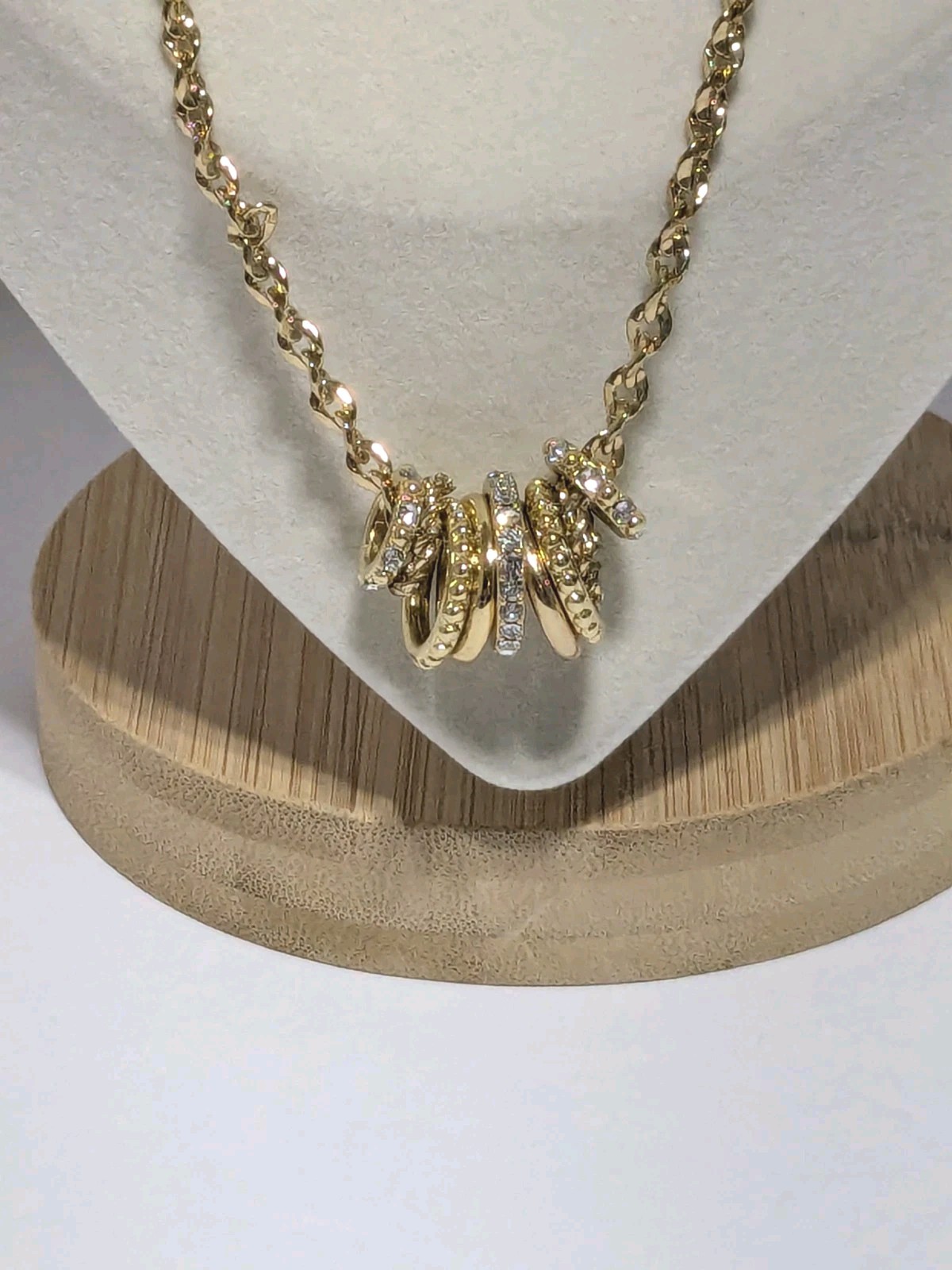 Charter Club Gold Tone Necklace With Textured & Pave Rhinestone Ring Charms 17″