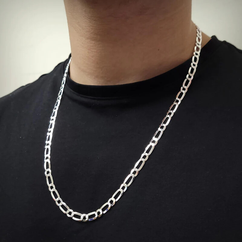 FIGARO LINK CHAIN 5.7MM WIDE 925 STERLING SILVER AVAILABLE 16” TO 30” LENGTHS