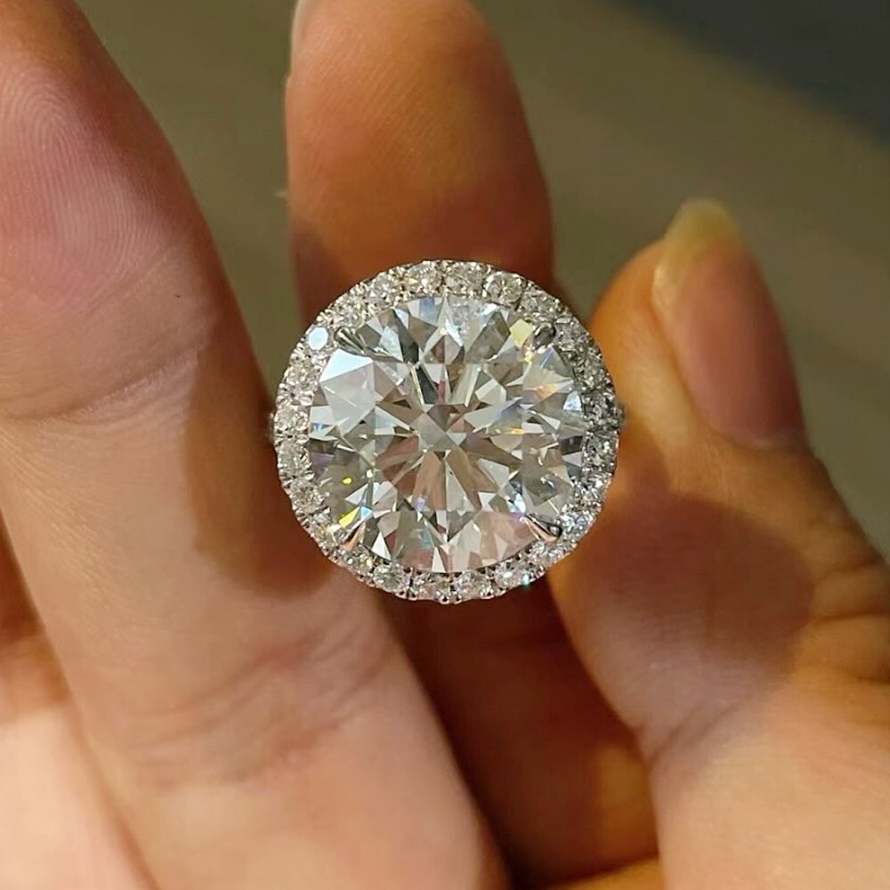 4.98 TCW Round Cut Moissanite Halo Engagement Ring 14K White Gold Plated