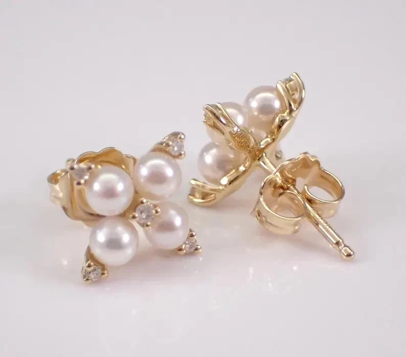 2.50Ct Round Natural Pearl Cluster Women’s Stud Earrings 14K Yellow Gold Plated