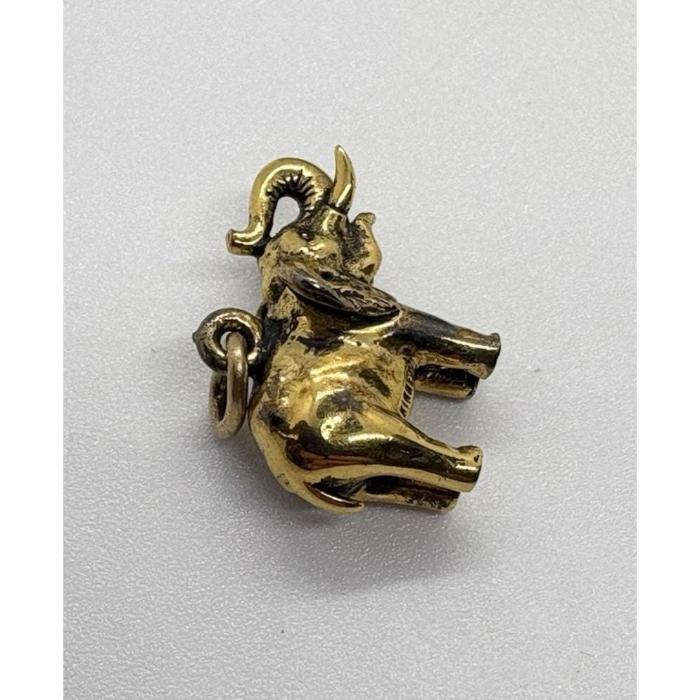 Vintage Kinney 3D Elephant Charm Gold Over Sterling 925 Silver 5.7g Animal