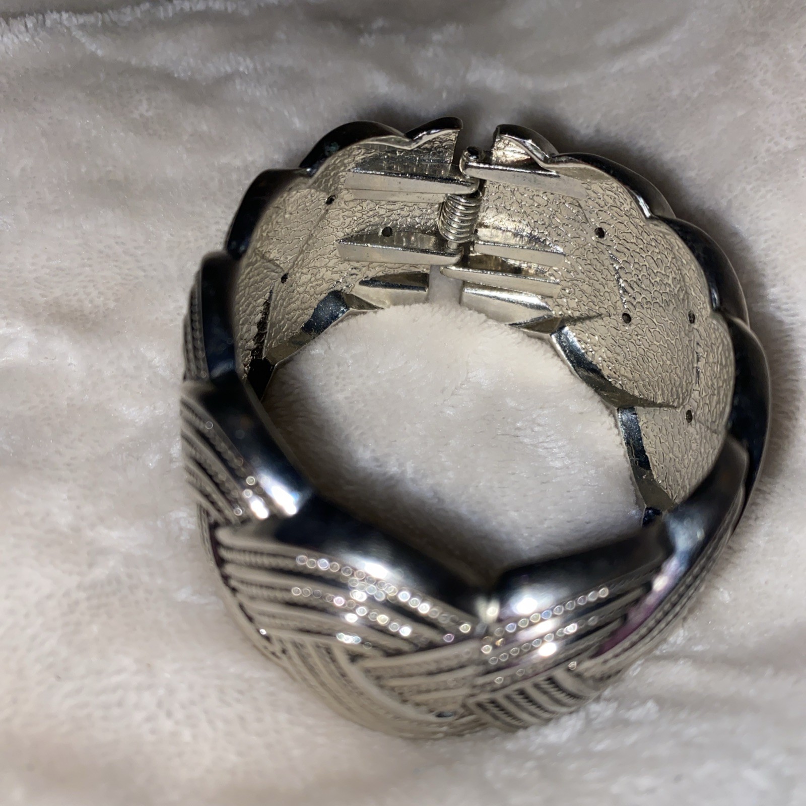 Chunky Woven Silver Tone Bangle Cuff Bracelet Nine Inch Long & 1.5 inches Wide