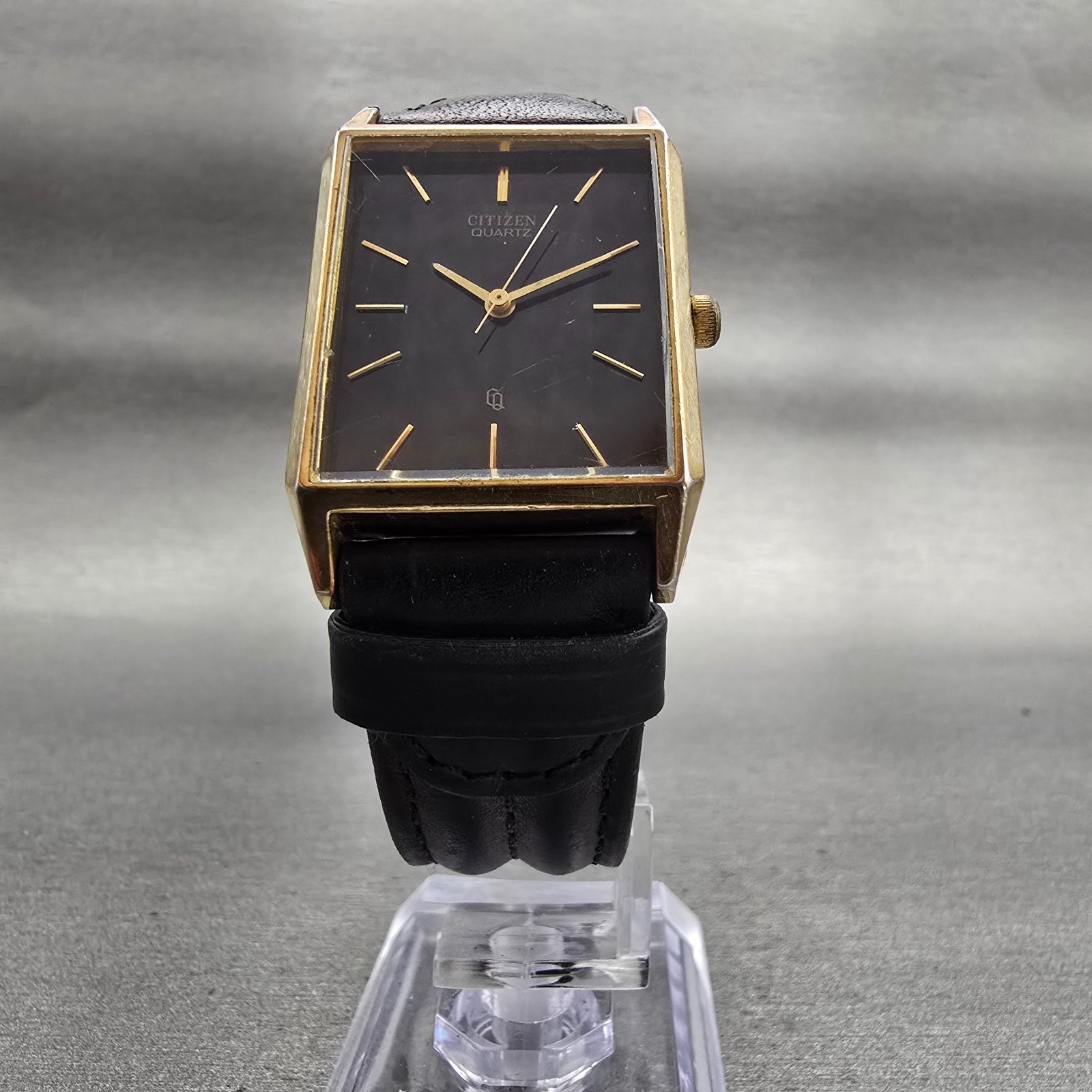 Citizen CQ Watch Men 25mm Black Dial Gold Tone Rectangle 3630-890825 New Battery