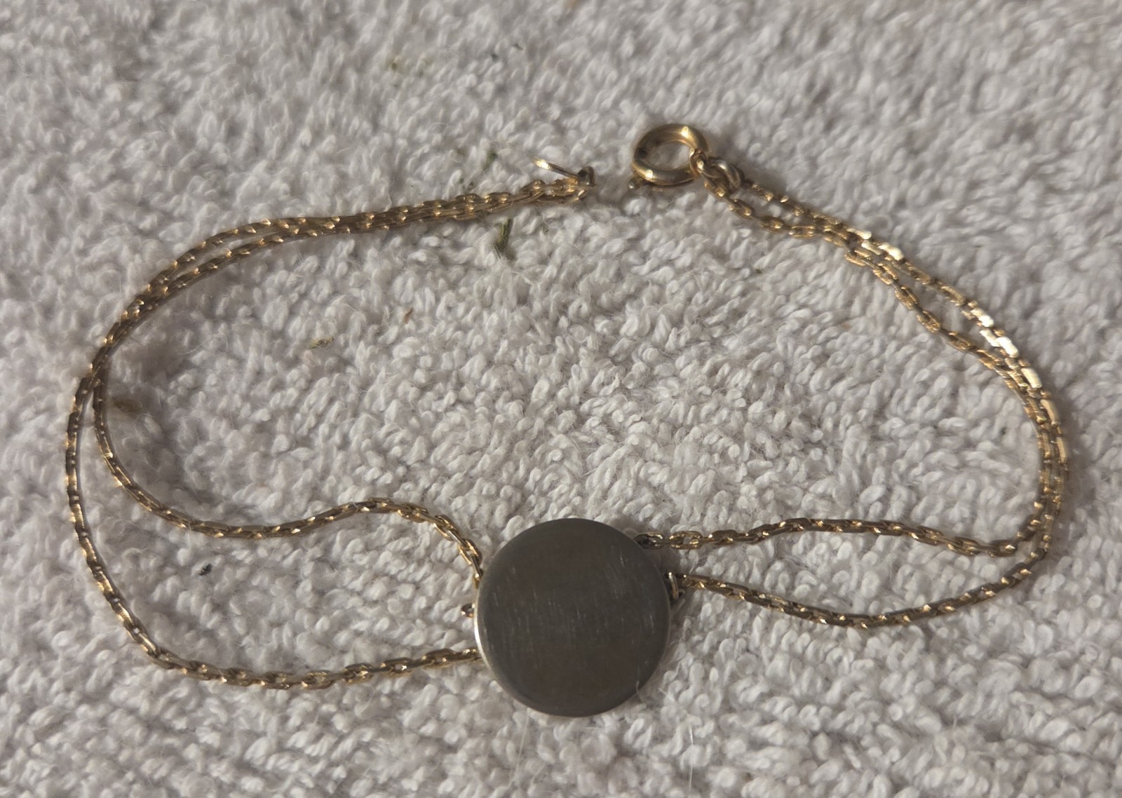 Vintage Gold Tone Double Chain Slide Bracelet Satin Finish Round Disc