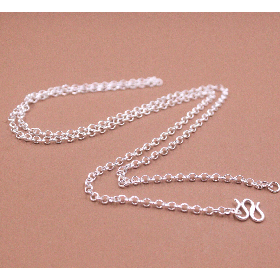 Pure 999 Fine Silver Chain Women Men’s 2.8mm Rolo Link Sweater Necklace 24inchL