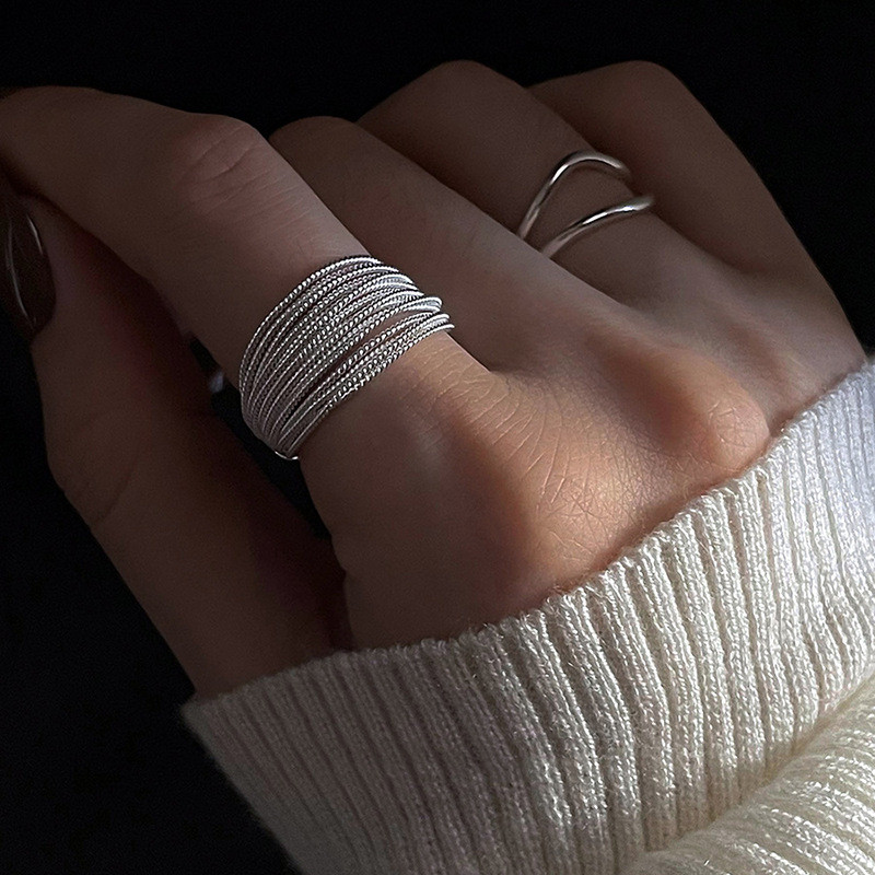 Adjustable Silver Open Ring Minimalist Statement Band Stackable Women Gift
