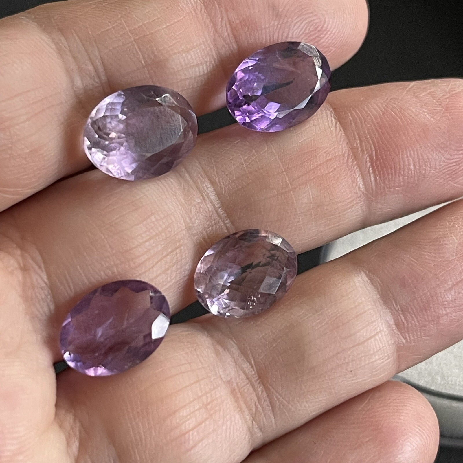 18.25ct 12.6-14.2mm 4pc Lot Purple Amethyst Oval Faceted Cabochons Gems