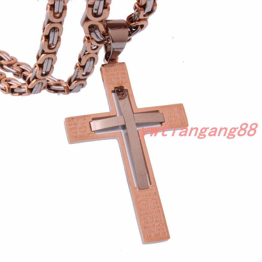 MEN Chain Byzantine Black Gold Silver Stainless Steel Cross Pendant Necklace Hot
