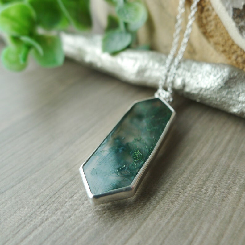 Green Moss Agate Necklace Pendant 925 Silver Jewelry Gemstone Pendant Gift Her