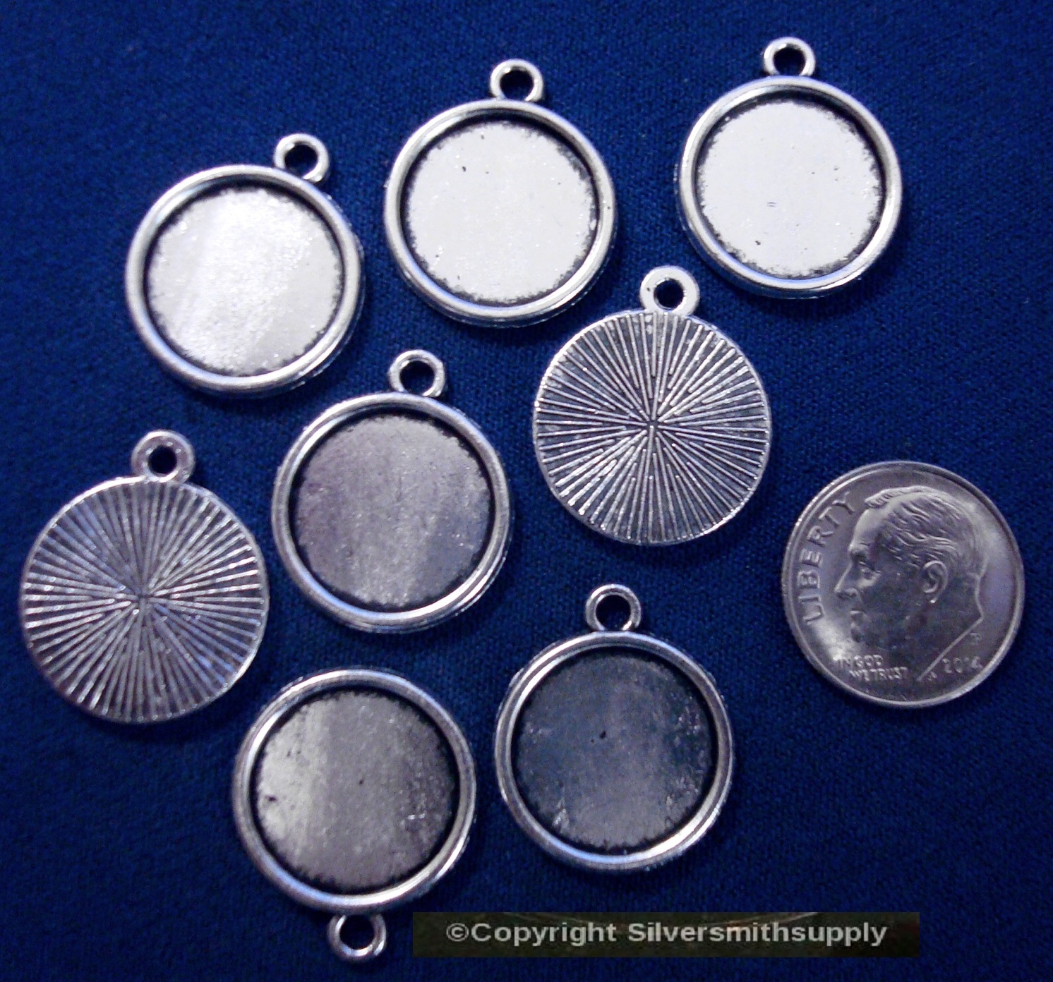8 Plain Bezel tray settings Silver pl 14mm cabochon pendant earring charm fpe173