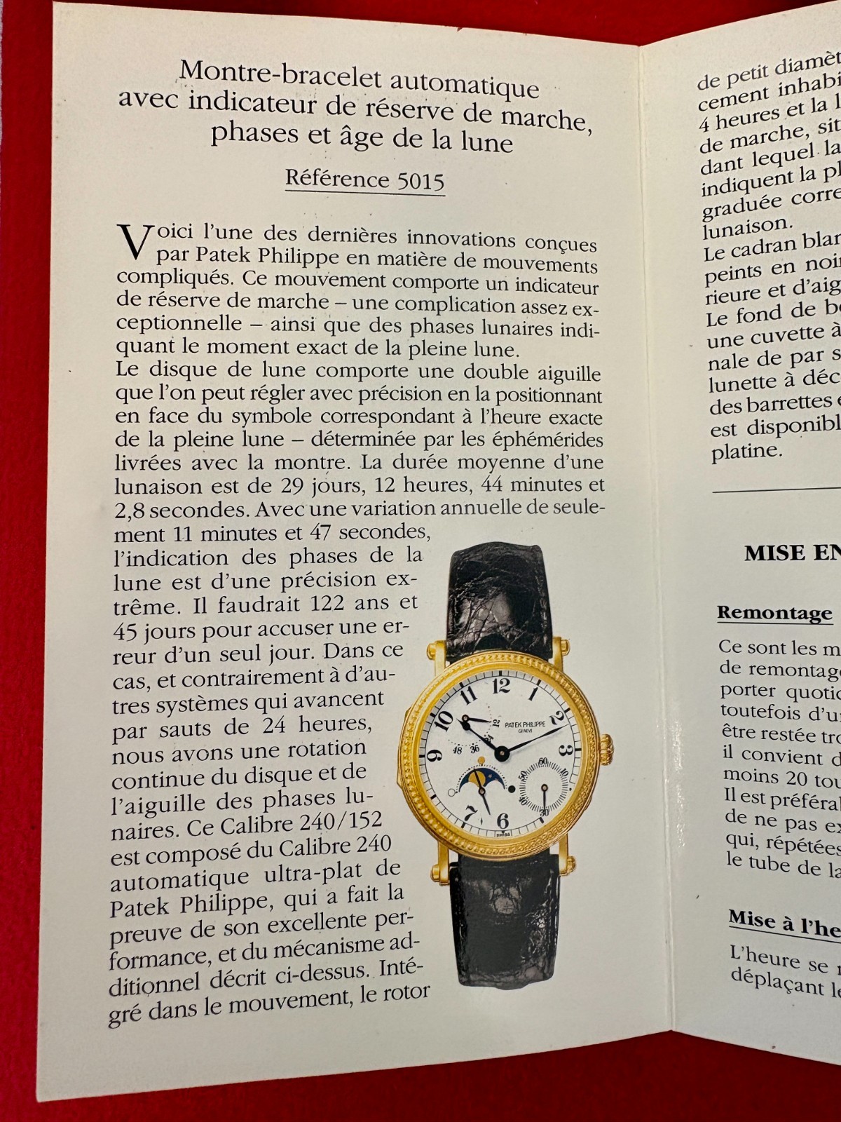 PATEK PHILIPPE 5015 ORIGINAL FACTORY INSTRUCTION MANUAL – FRENCH PRINT