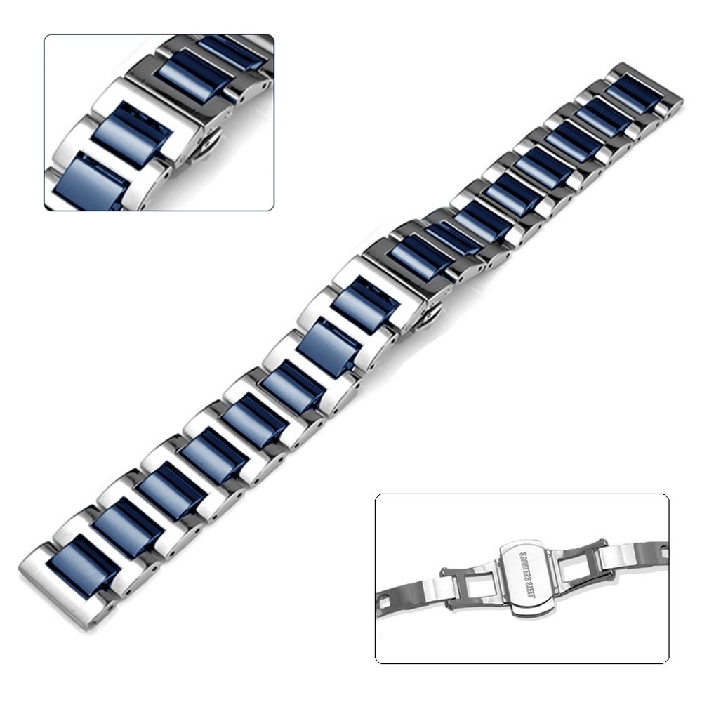 18MM Stainless Steel +Black Blue Green Brown Ceramic Watch Band Replace Strap