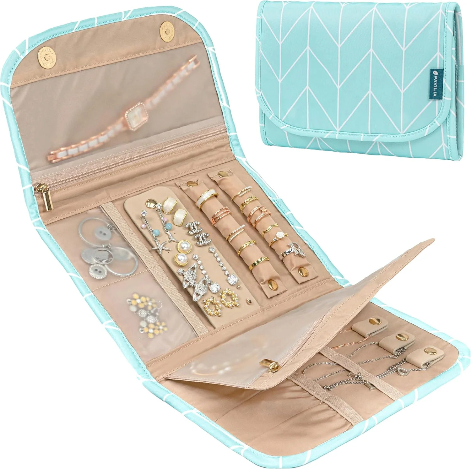 Travel Jewelry Case Organizer, Foldable Jewelry Travel Roll Bag, Small Jewelry T