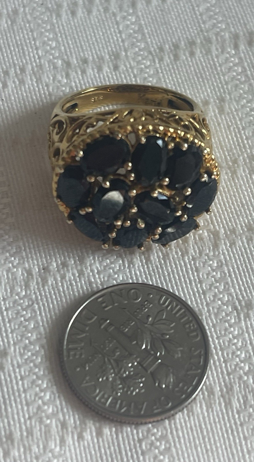 Gorgeous Karis STS Gold Plated Black Onyx Stones Cocktail Ring Size 5.5-6