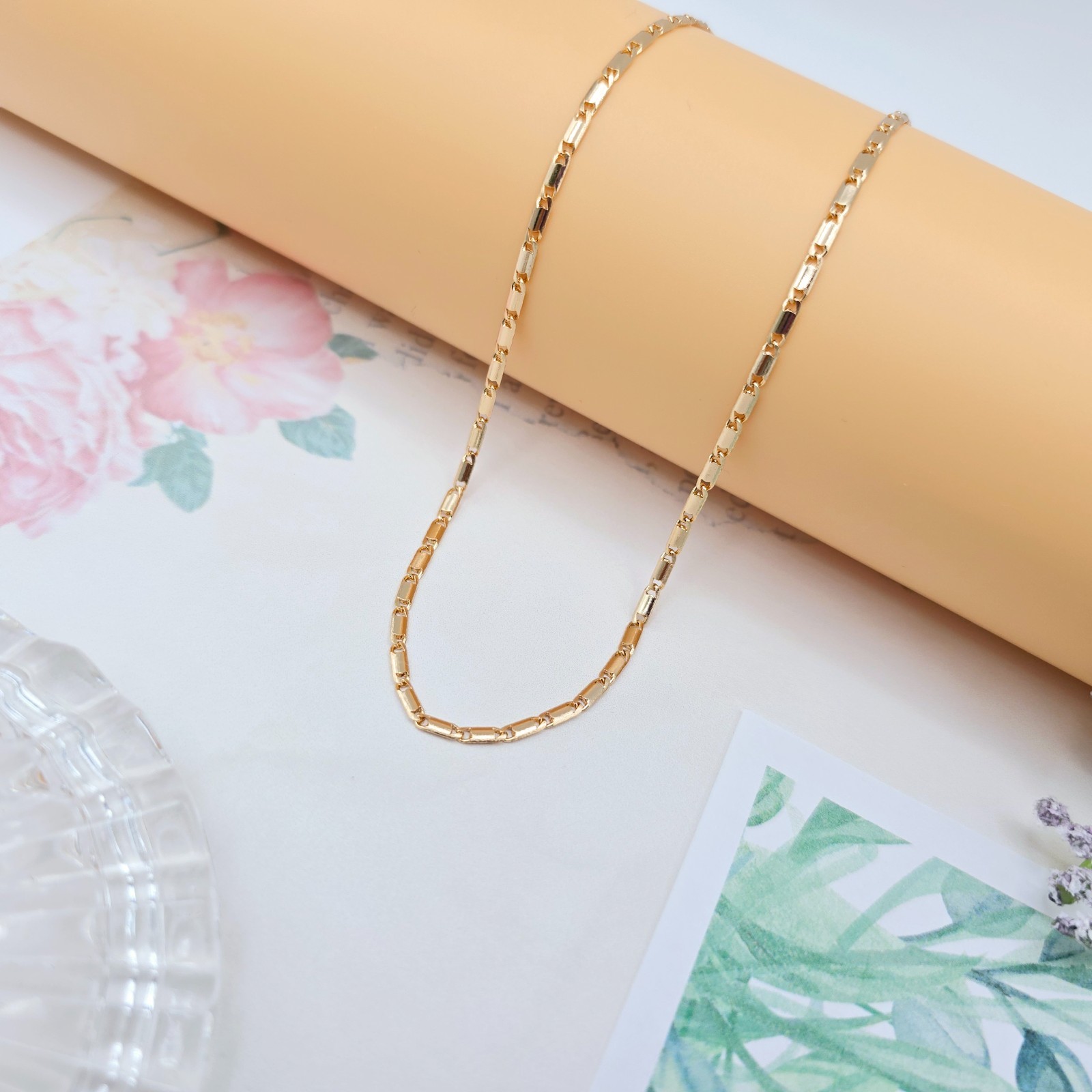 with Elegant Rectangular Links, 45+5cm Adjustable, XPNL0058 Rose Gold Necklace