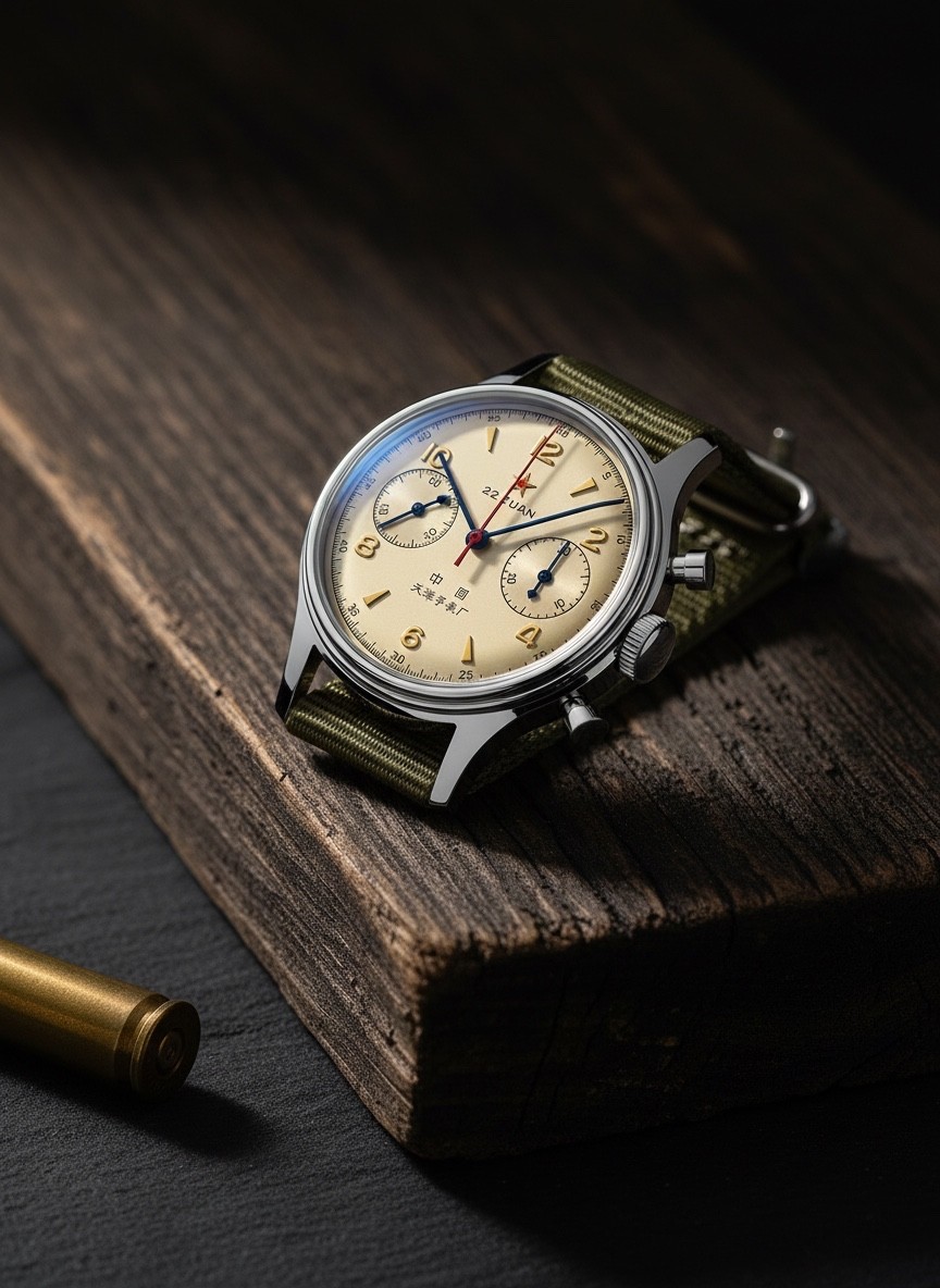 Seagull 1963 Chronograph — ST1901 Manual Wind, Beige Dial, NATO, D304