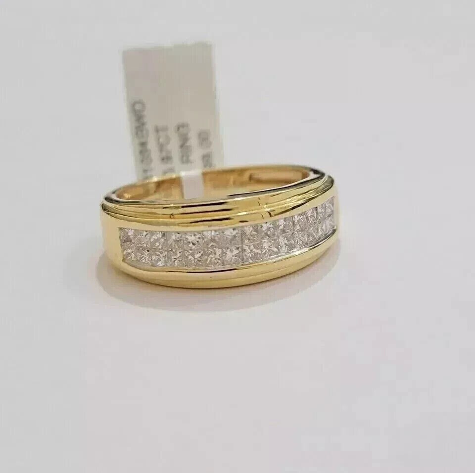 925 Silver Princess Simulated Diamond Wedding Band Ring 14K Yellow Gold Plated
