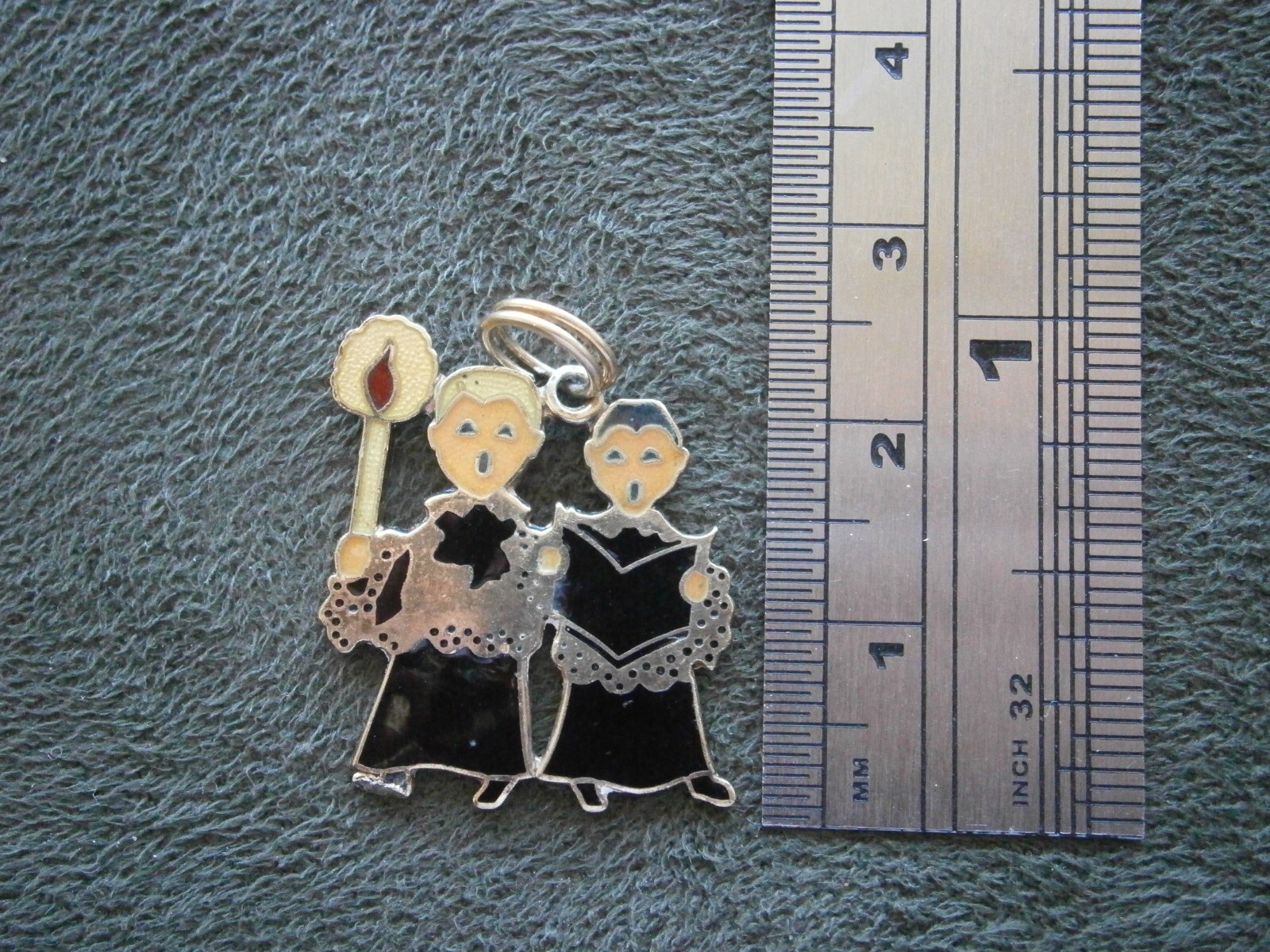 2 Choirboys Vintage Vermeil Sterling Silver & Enamel Bracelet Charm Pendant 3.0g