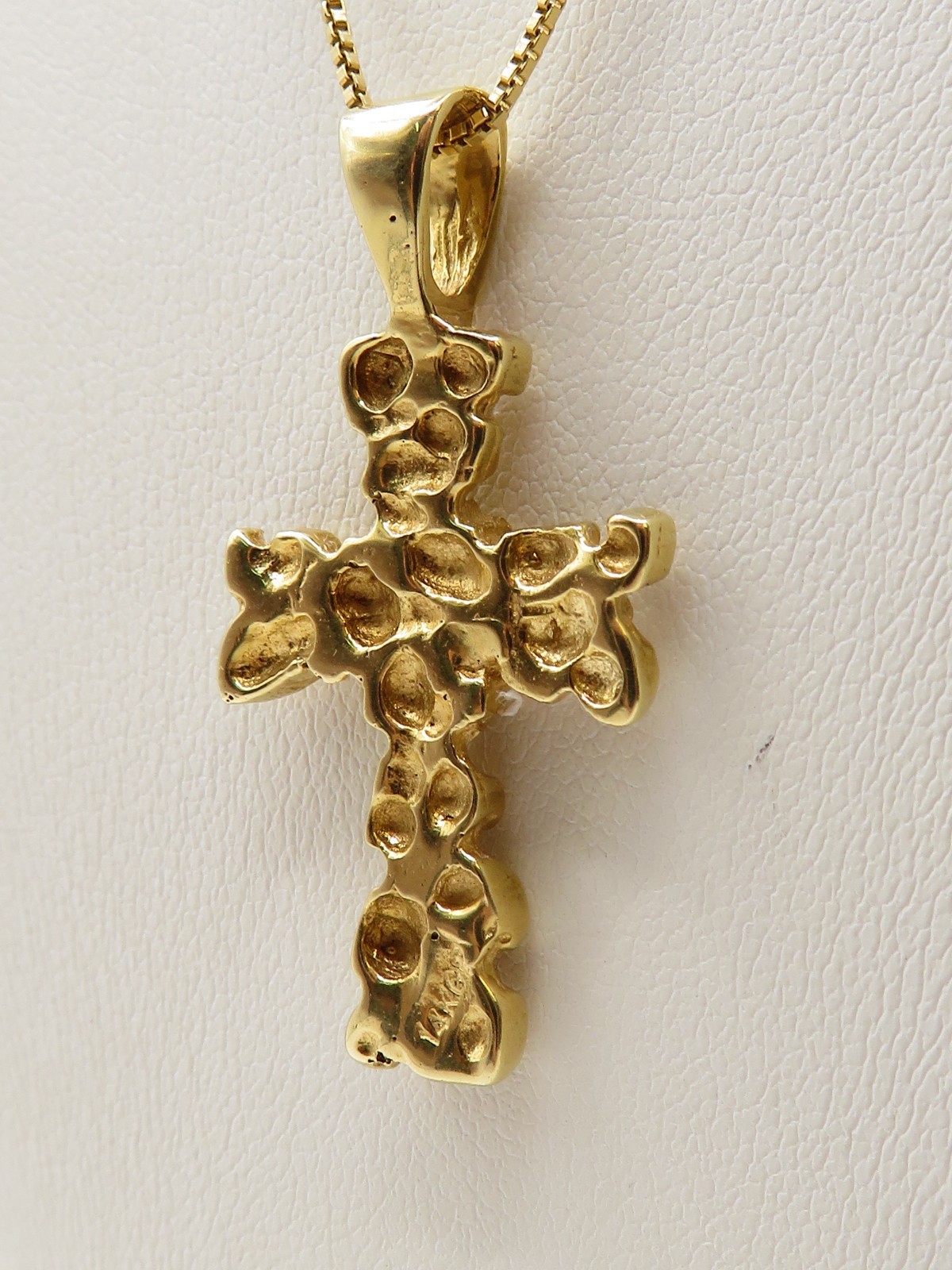 14k YELLOW GOLD CROSS PENDANT – GOLD NUGGET STYLE – 1 3/8″ HIGH *