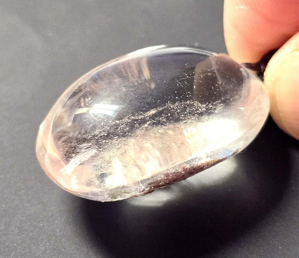 Natural PHANTOM Quartz XL OVAL Crystal Hand POLISHED Necklace w/ JADE, ZOISITE