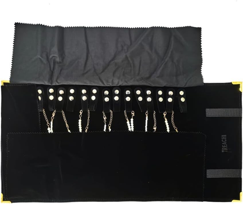 Portable Jewelry Roll Metal Coner Bag Necklace Chain Braclet Black Velvet Travel