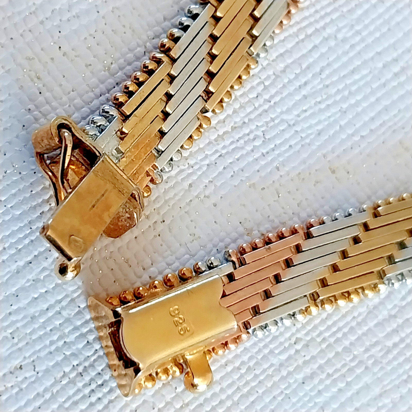 D’Orica Italy 925 Chevron Bracelet Silver Tri-Colour Gold Vermeil 7.5in 16.4G