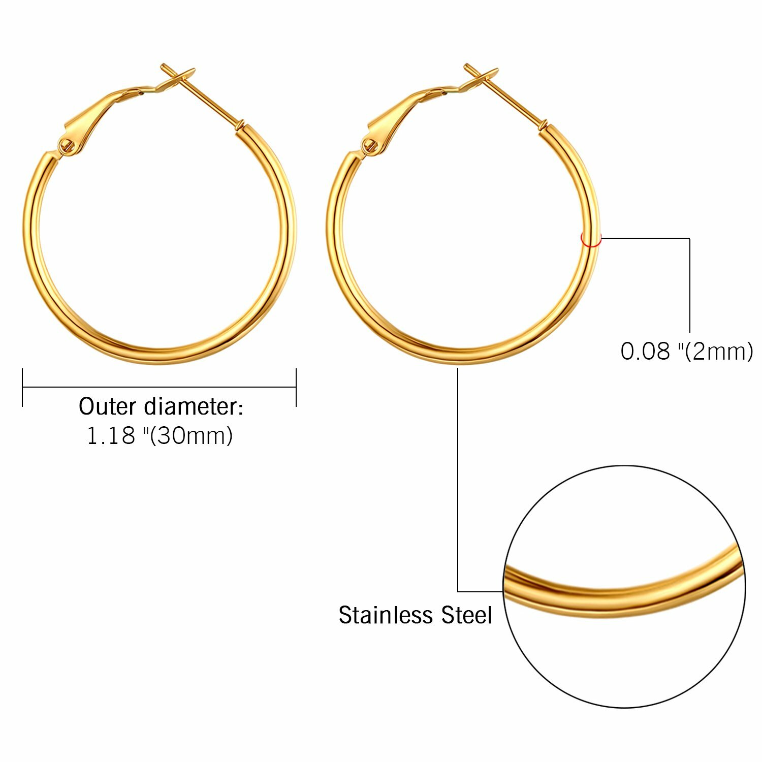 2pcs Women’s Polished Stainless Steel Big Hoop Dangle Drop Earrings Ear Studs