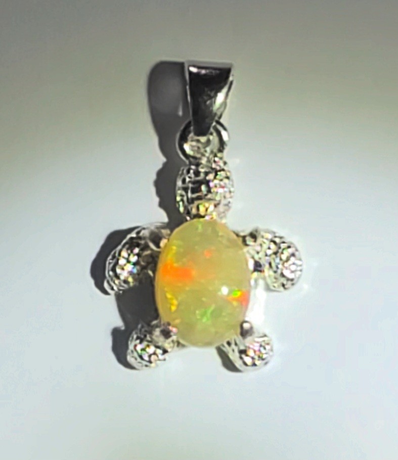 Ethiopian Fire Opal Turtle Pendant 9X7/ 925 Sterling Silver (SEE DETAILS)