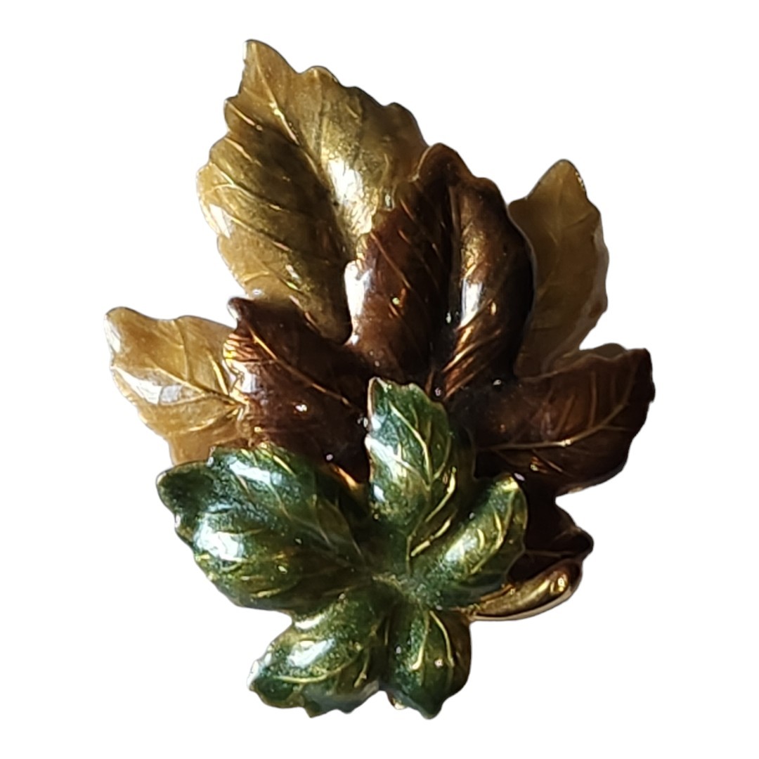 Vtg Brooch Green Orange Yellow Enameled Maple Leaf Leaves Brooch Pin Unmarked