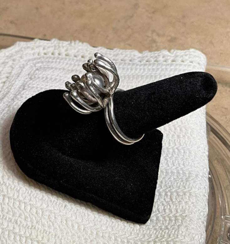 Brutalist Sterling Silver Ring Genuine Pearl Size 5