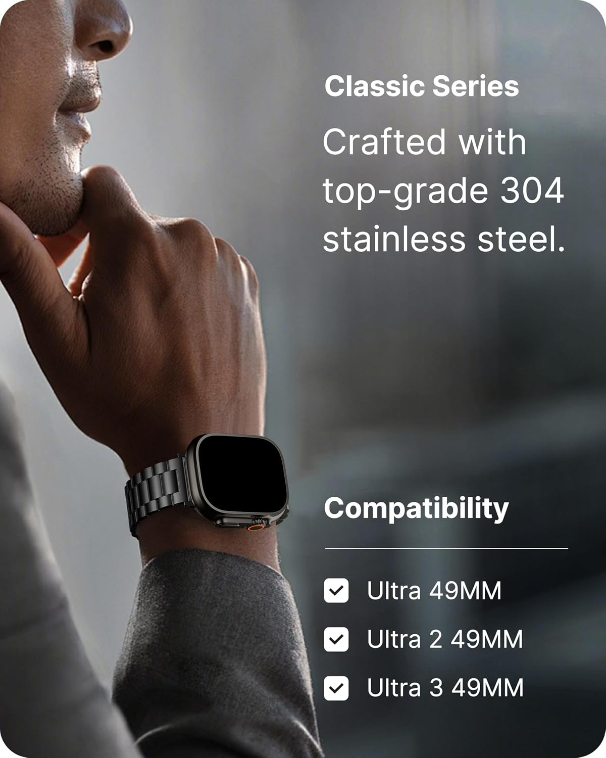 Metal Band with Case for Apple Watch 49Mm Ultra 3 2 1 | Stainless Steel Strap fo