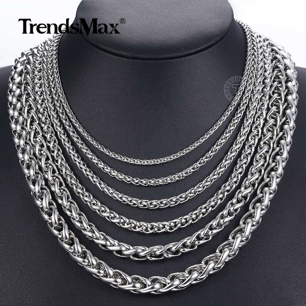Stainless Steel Silver Wheat Braided Chain Bracelet Necklace Mens Jewelry 8-30″