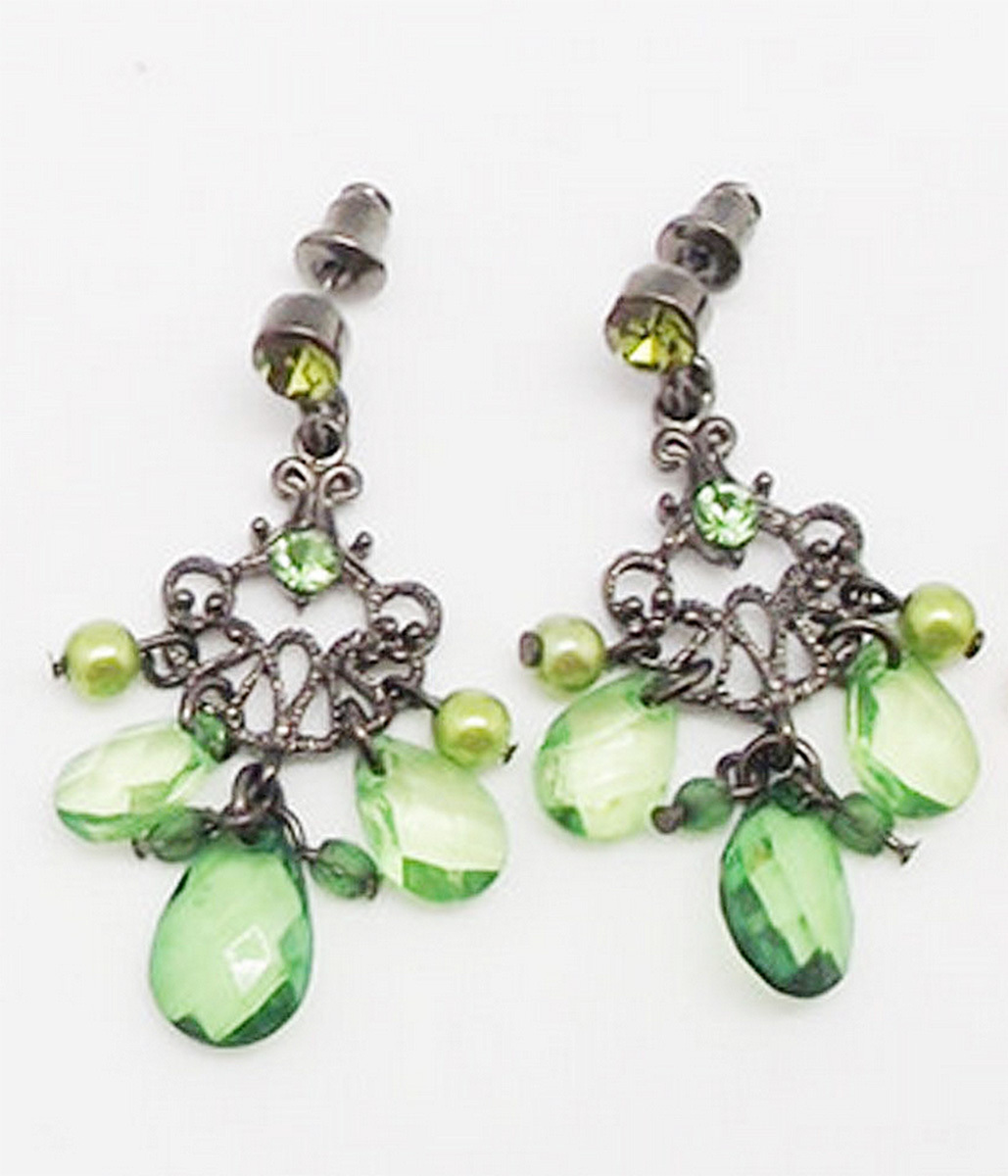 1.75 in PINK BLUE GREEN GOLD CRYSTAL ACRYLIC DROP SILVER BUTTERFLY EARRINGS NEW