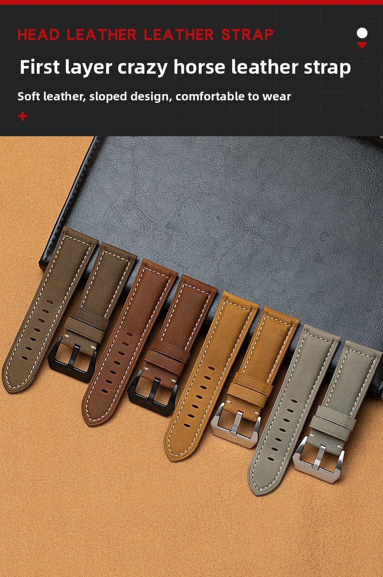 Premium Vintage Rugged Calf Genuine Leather Watch Strap 22 24 26mm for Panerai