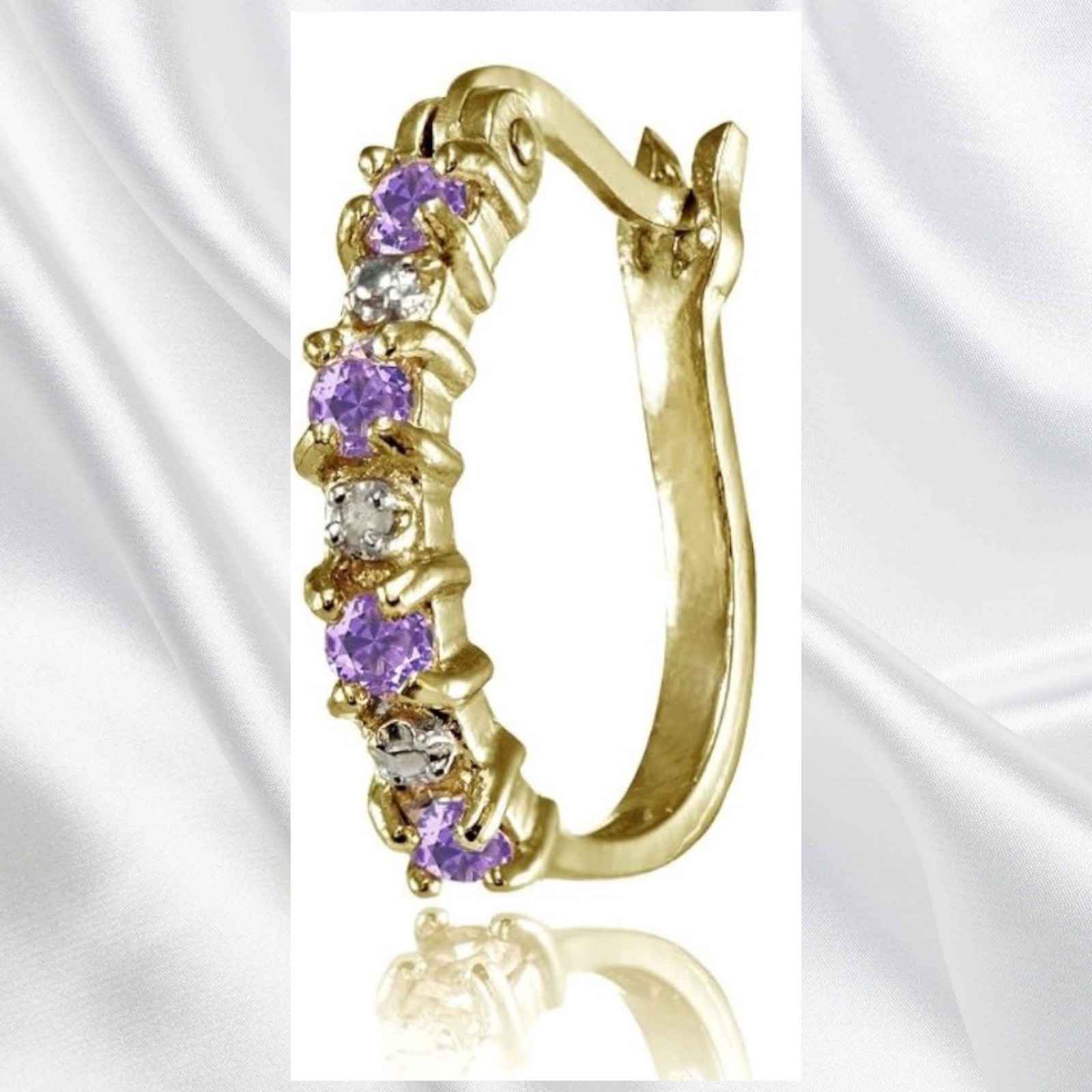 Yellow Gold Flashed 925 Sterling Silver Simulated Amethyst Hoop Earrings New