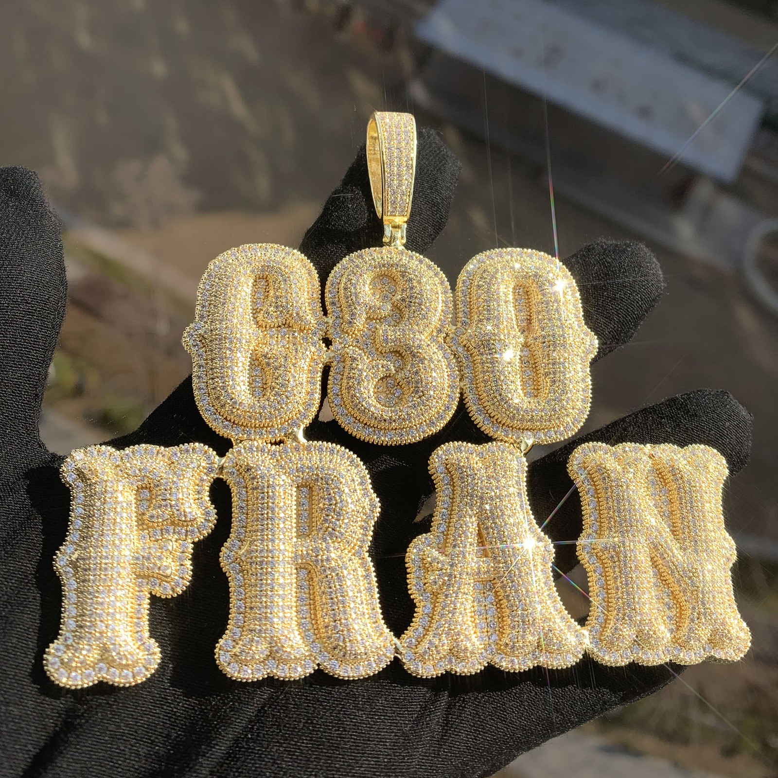 Custom A-Z 0-9 Bubble Bone Letter Pendant Necklace 18K Real Gold Plated Jewelry