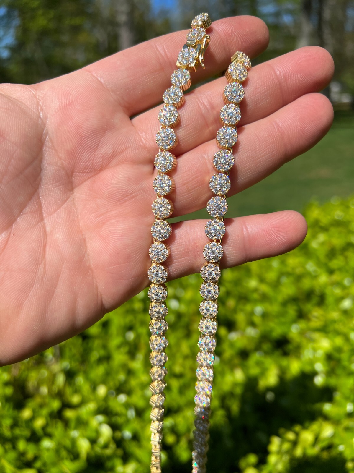 14k Gold Plated Silver Real MOISSANITE Hip Hop Cluster Tennis Chain Necklace