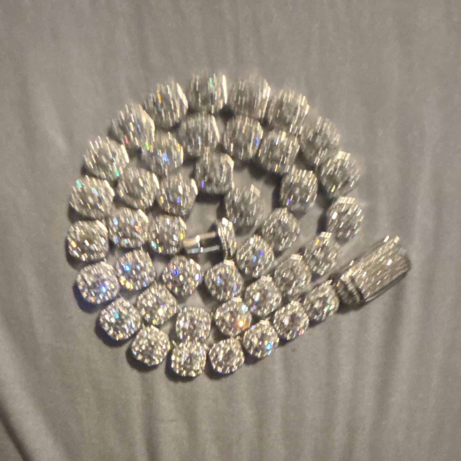 Silver Iced Out Tennis Chain Necklace Cushion Crystal White Box Clasp