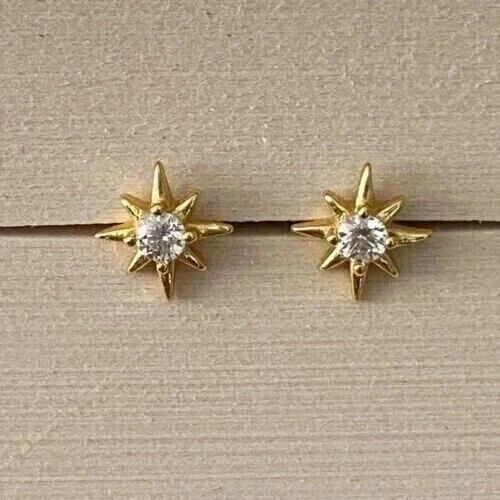 1.10 Ct Round Cut Moissanite Women’s Star Stud Earrings 14K Yellow Gold Plated.