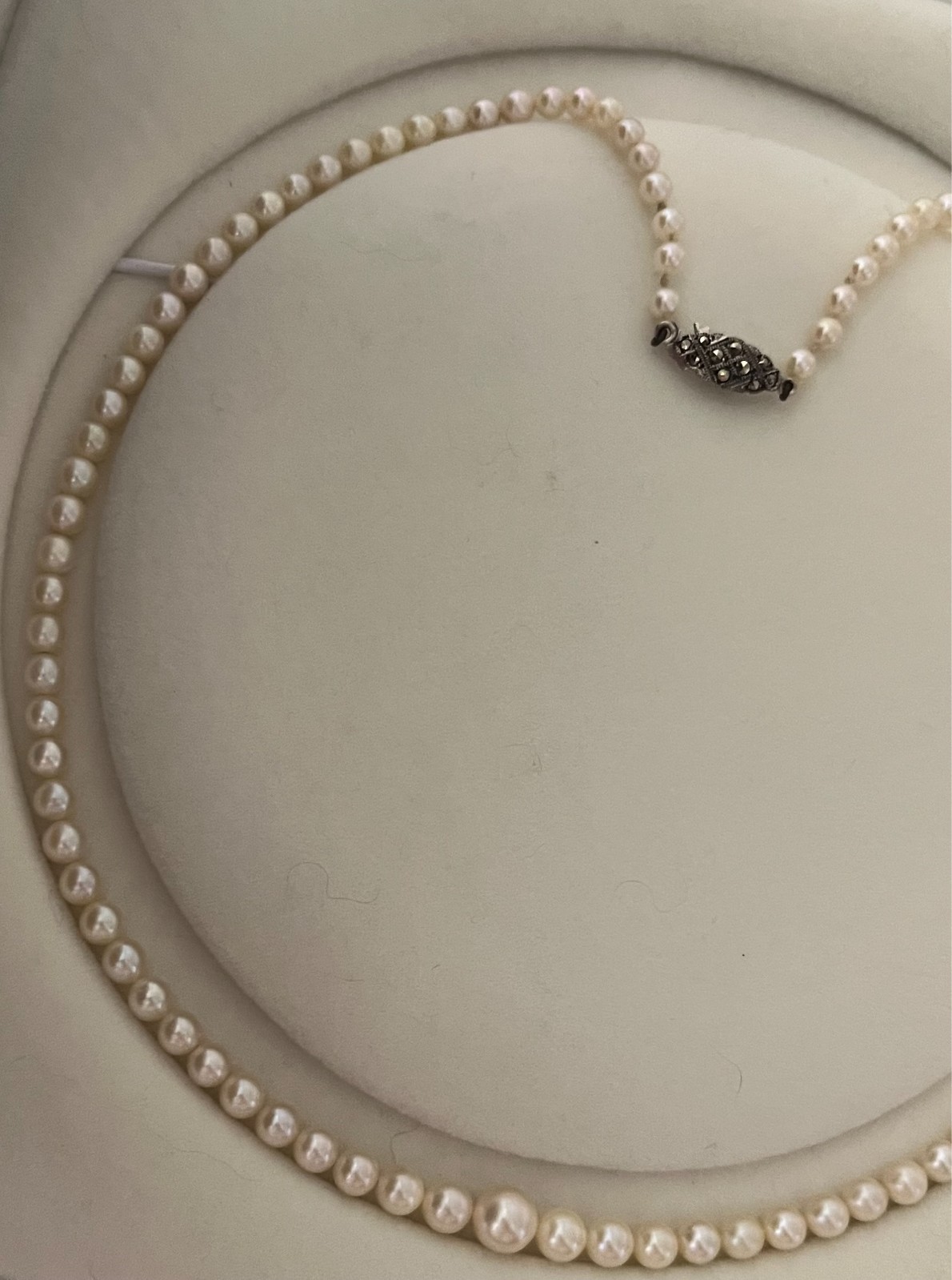 Art Deco Graduated Akoya Pearl Necklace 3.6-7.2mm 45.5cm Silver Marcasite Clasp
