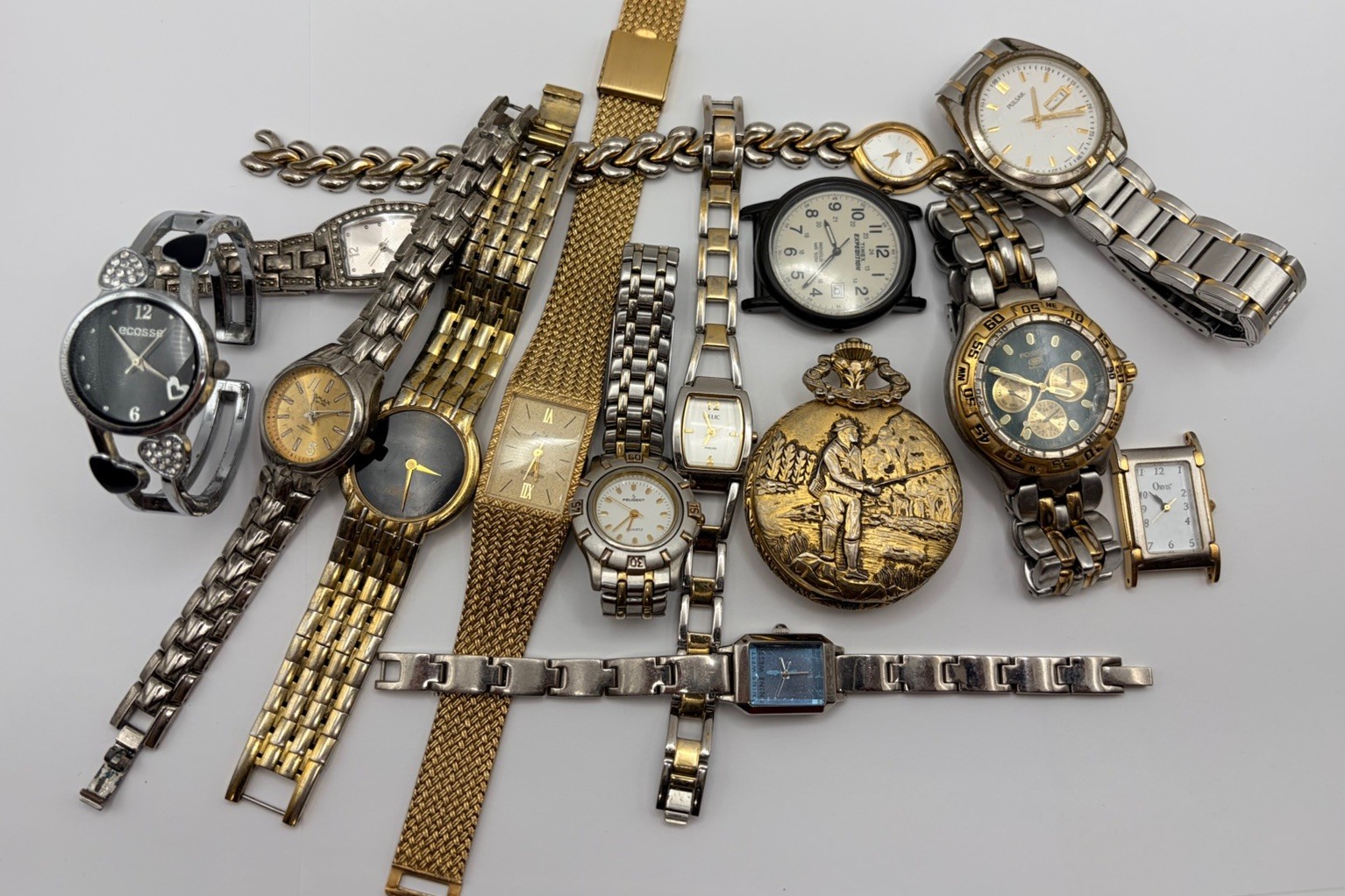 Vintage gold & silver Fossil Timex Gruen watch Lot