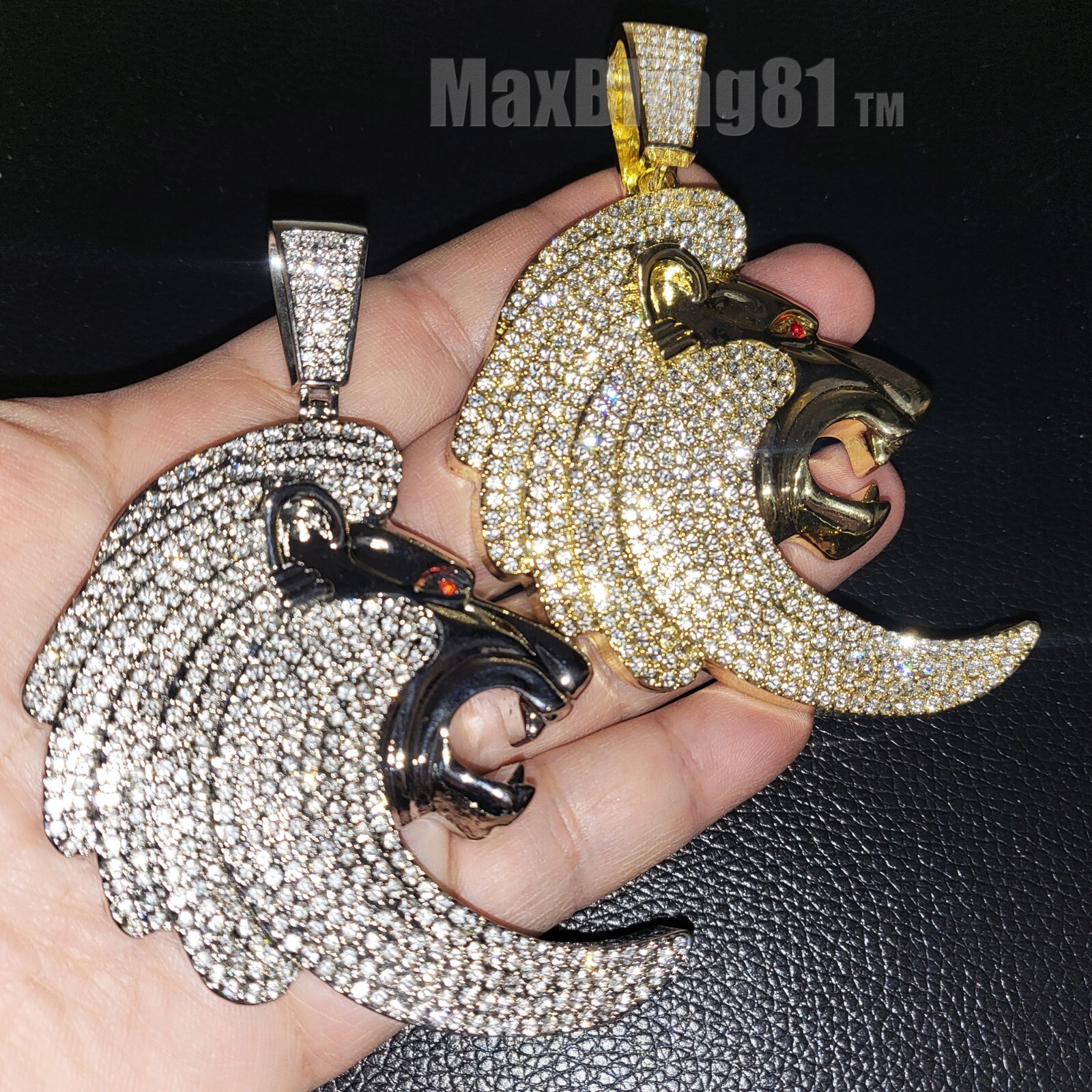 LION HEAD HIP HOP ICED GOLD PLATED CUBIC ZIRCONIA BLING LARGE CHARM PENDANT